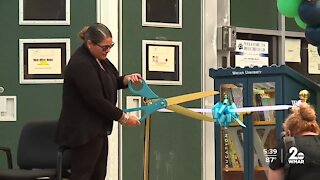 Mini community library at Beechfield Elementary Middle School