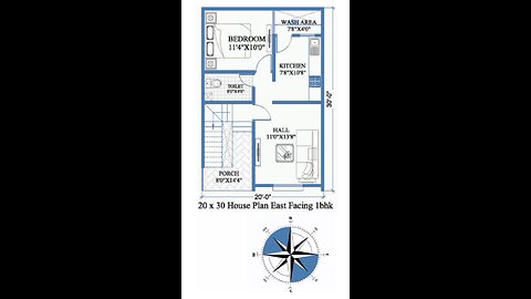 20 × 30 House plan|| East Facing 1bhk|| 600 sqft house design | Modern house plan| #housedesign