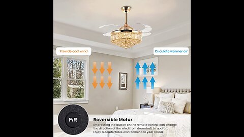 CROSSIO 42" Crystal Chandelier Ceiling Fan Modern Ceiling Fans with Lights Dimmable LED Chandel...