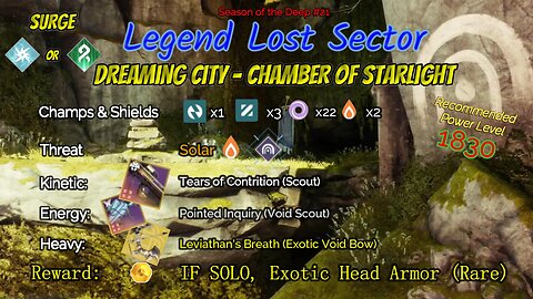 Destiny 2 Legend Lost Sector: Dreaming City - Chamber of Starlight on my Void Warlock 8-15-23