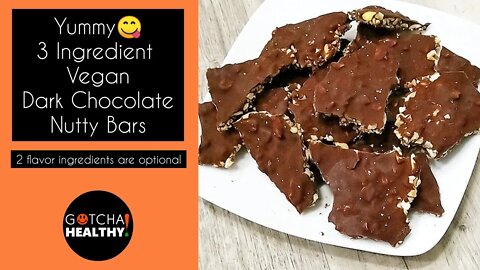 NO BAKE😋VEGAN DARK CHOCOLATE NUTTY BARS! Quick & Easy With Only 3 Main Ingredients!!