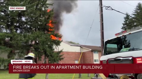 Crews battle large apartment fire in Brown Deer