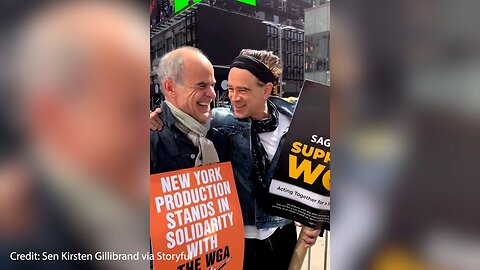 Colin Farrell and Michael Kelly join WGA picket in New York City
