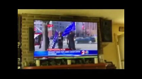 wait for it ..... our local live news crew gets a surprise from a trump supporter group with a flag