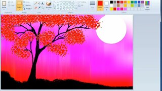 Beautiful Moonlight Scenery In Ms Paint | ms paint drawing | how to draw in computer step by step