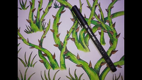 Illustrating in Ink & Oil Pastel, Greenery