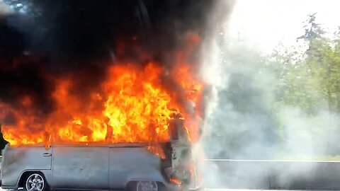 Horrifying RV Fire Causes Big Traffic Jam