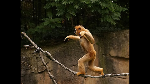 Cute Gibbon Monkeys, Playing and Climbing