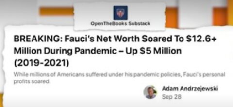 Fauci Made over 5 million off plandemic. guess it pays to murder.