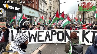 March Pro-Palestinian Protesters St. Mary Street Cardiff