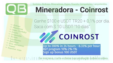 Mineradora - Coinrost - Ganhe $100 no cadastro para minerar