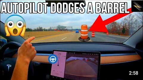 Tesla Autopilot Avoids Construction Barrel In My Lane _ Navigate on Autopilot _ Full Self Driving _