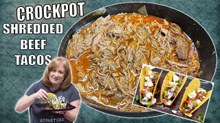 SHREDDED BEEF TACOS CROCKPOT RECIPE | Slow Cooker Recipe using a Roast