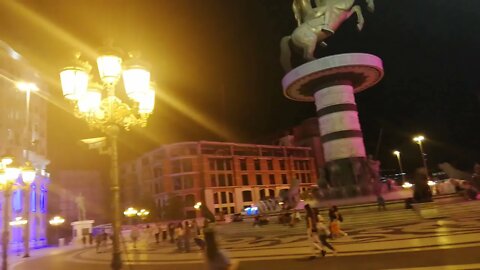 Skopje night Macedonia 09.2021 City Square
