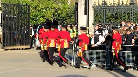 The Queen's guards now the king's guards entering Westminster Hall for the vigil #london