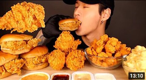 ASMR MUKBANG KFC FRIED CHICKEN & CHICKEN SANDWICHES & POPCORN CHICKEN & MAC N CHEESE