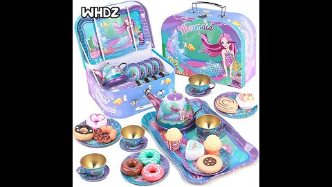 Kids Tea Party Set for Little Girls Mermaid Gift Pretend Toy Tin Tea Set