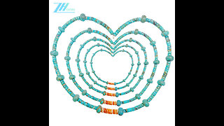 Natural turquoise necklace 17g roundle and HeiShi beads blue with orange color as gift for family