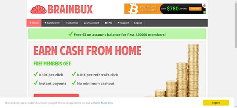 Earn Up To 0.5 Euro Per Click With BrainBux & Receive Instant Payouts To your Bitcoin Or Payeer