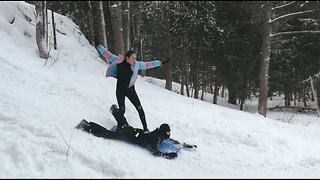 Human snowboard attempt ends in truly epic fail