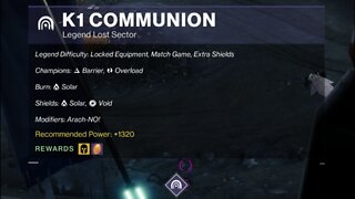 Destiny 2 Legend Lost Sector: The Moon - K1 Communion 1-30-22