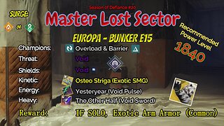 Destiny 2 Master Lost Sector: Europa - Bunker E15 on my Hunter 4-11-23