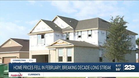 Home prices fell in February, breaking decade-long streak