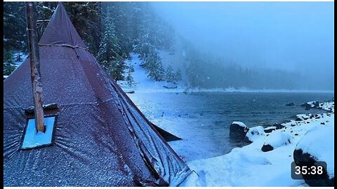 Hot Tent Camping in a snow#