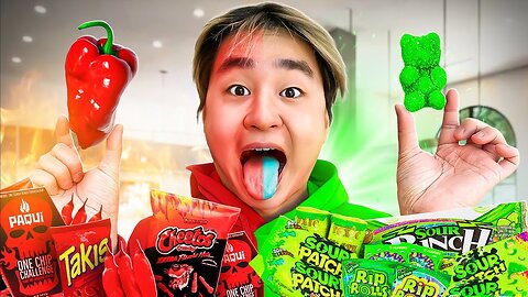 Eating 100 Spicy Vs 100 Sour Foods Challenge
