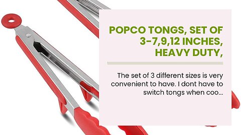 POPCO Tongs, Set of 3-7,9,12 inches, Heavy Duty, Stainless Steel Bbq and Kitchen Tongs with Sil...