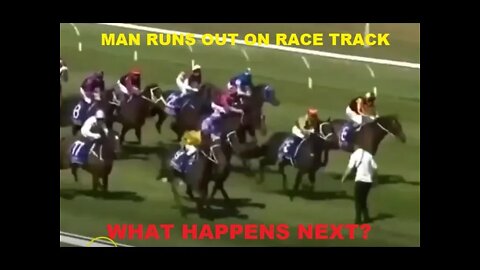 Man Climbs Fence & Runs Into Middle Of Horses At A Horse Race - Warning- No Crying In This Video