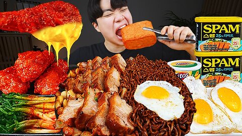 ASMR MUKBANG |Fried Chicken ,black bean noodles,kimchi,boiled pork,Korean eating sound!