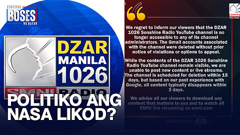 Pag-take down ng YouTube account ng DZAR, nagkataon lang ba o may politikong nasa likod nito?