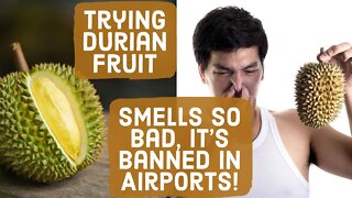 Eating Durian fruit. China town Bangkok Thailand