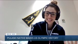 Deedra Irwin reacts to her historic Olympic finish