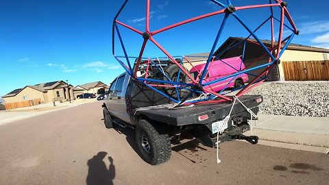 Cummins Hauling a Free Geo Dome Climbing Gym