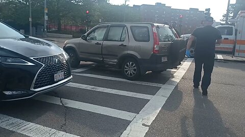 Boston police and fire respond to a motor vehicle accident at Center Columbus