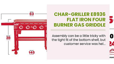 Char-Griller E8936 Flat Iron Four Burner Gas Griddle Grill, Black Extra Large