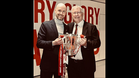 Sir Alex Ferguson shares a warm embrace with Erik ten Hag after the Carabao Cup final