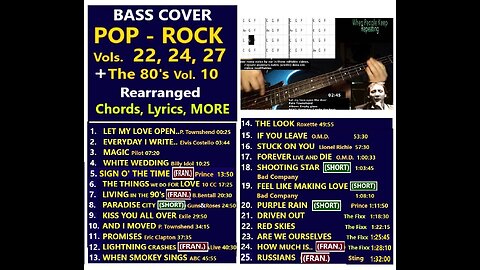 Bass cover POP ROCK 22-24-27 +80'sV.10 _ (Rearranged) __ Chords, Lyrics, MORE