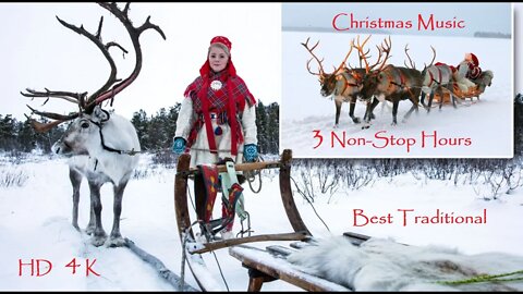 Relax Christmas Music (3 Hours Non-Stop) Real Reindeer Sleigh Ride - 4K HD - Christmas Party Music