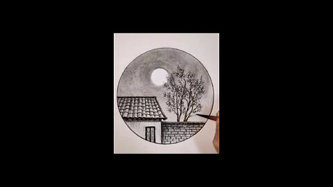 Night scenery drawing idea in a circle