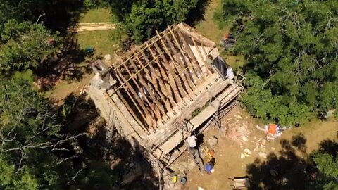 Drone footage of the Tiny House with no Roof Off Grid Renovation