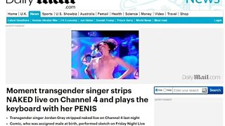 Moment transgender singer strips NAKED live on Channel 4 and plays the keyboard with her PENIS