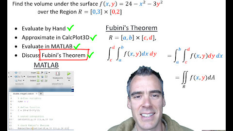 Evaluating a double integral and demonstrating Fubini's Theorem with MATLAB