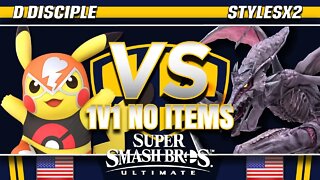 D Disciple (Pikachu/Sonic) vs. StylesX2 (Ridley) - SSBU Demo - TBH8