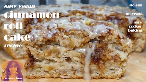 Easy Vegan Cinnamon Roll Cake Recipe | No Eggs | EASY RICE COOKER CAKE RECIPES