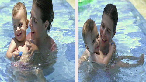 Mother and Child Having Fun in The Pool ● HD