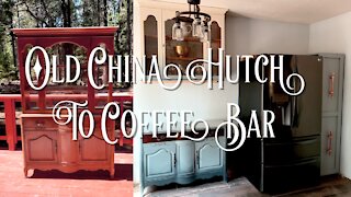 Turning An Antique China Hutch Into A Coffee Bar & Wall Mounted Cabinet | Elegant Upgrades