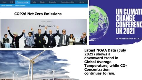NOAA Data July 2021 shows Global Temperature is decreasing while Carbon Dioxide continues to rise